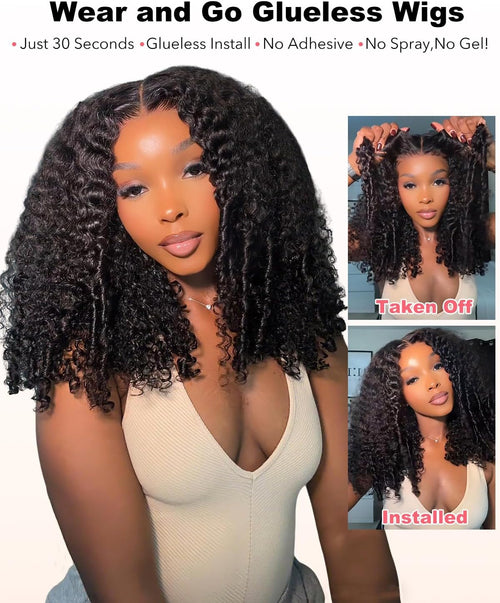 Burmese Curly 9x6 Glueless Human Hair Wig with Spiral Curls Ends,220 Density Drawstring Pre Plucked Pre Cut Wear and Go HD Lace Closure Wig Effortless Style Breathable for Black Women 16 Inch